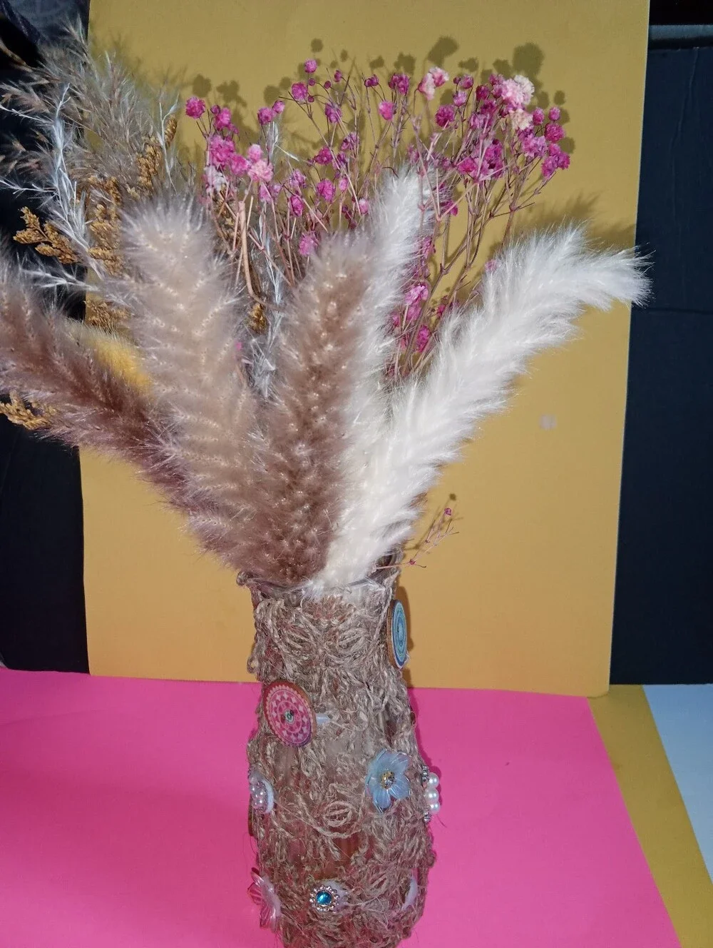 Boho Dried Floral Vase Arrangement in Pink, Orange, Cream & Brown